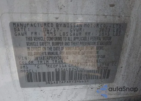 2017 Nissan Sentra S z USA, uszkodzony, nr VIN 3N1AB7APXHY346614